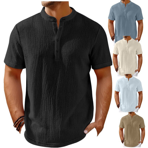 Men's Retro Cotton And Linen Stripes Henley Shirt