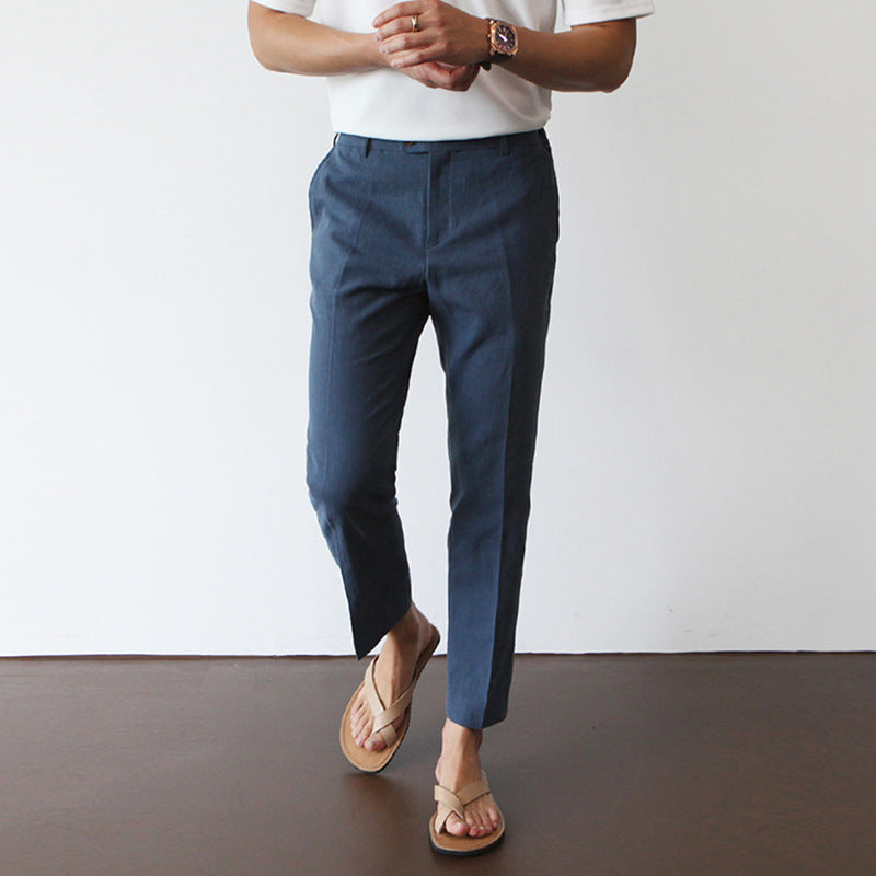 White Cotton Linen Fabric Men's Casual Breathable Pants