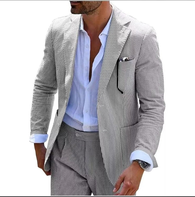 Men's Two-piece Suit Seersucker Summer suit