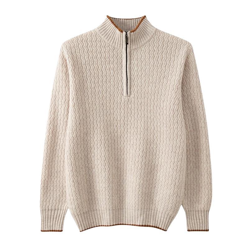Men's Woolen Sweater Half-open Collar Long Sleeve Sweater