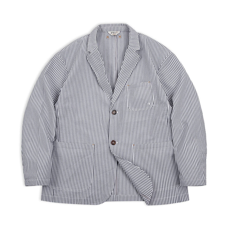 Seersucker Striped Flat Collar Blazer
