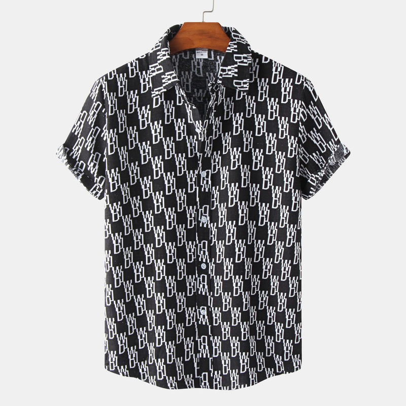 Men's Cotton And Linen Short Sleeve Hawaiian printed Shirt