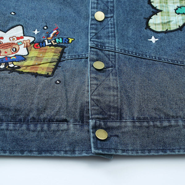 Antique Couple Embroidery Denim Jacket