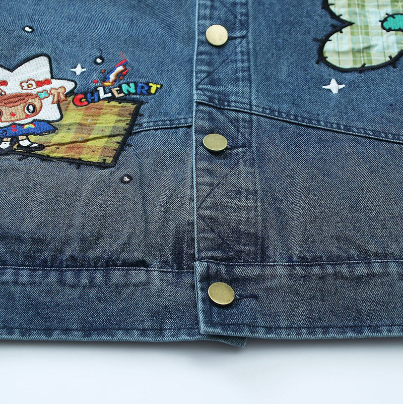Antique Couple Embroidery Denim Jacket