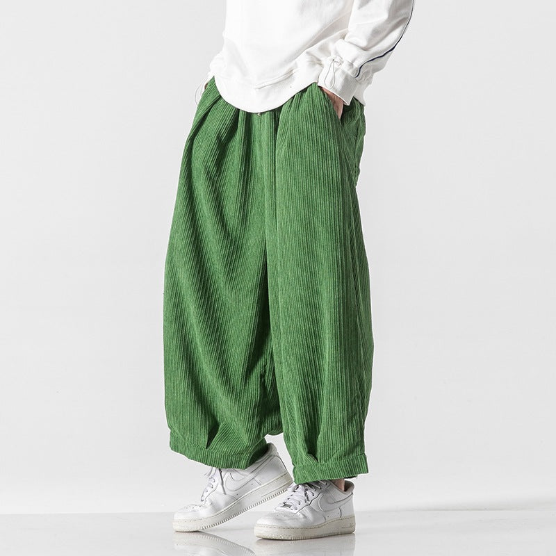 Men's Loose Casual Japanese Workwear Corduroy Harem Wide-leg Trousers
