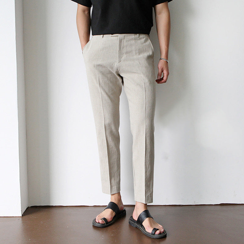 White Cotton Linen Fabric Men's Casual Breathable Pants