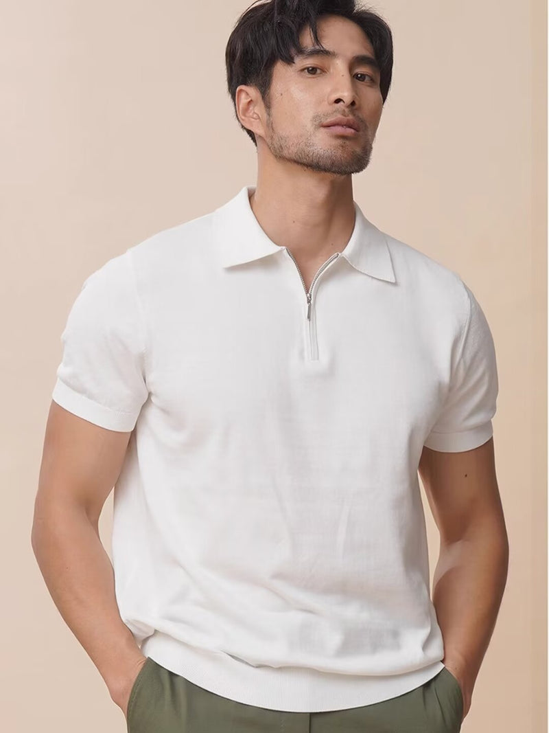 Light Luxury Zipper Lapel Short Sleeve Polo Shirt