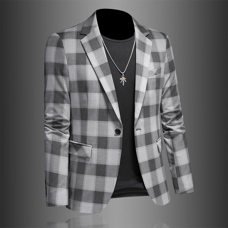 Men's Casual Suit Jacket Plaid Three-dimensional Slim Fit blazer