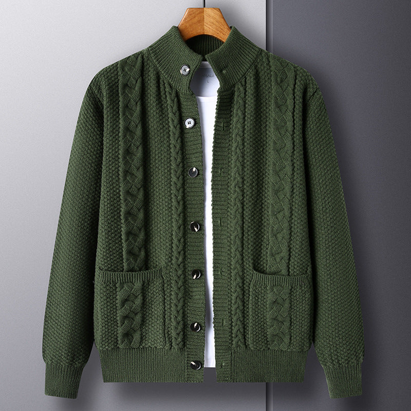 Young And Middle-aged Thick Knit Cardigan Retro Jacquard Loose-fitting Sweater