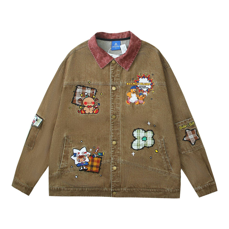 Antique Couple Embroidery Denim Jacket