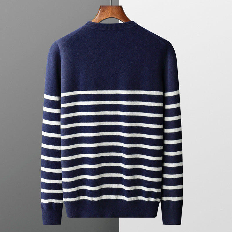 Round Neck Thin Navy-striped Knitted Sweater