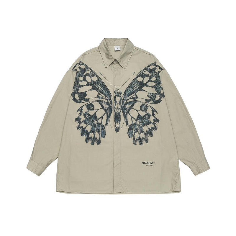 Butterfly Print Workwear Men's Casual Loose Long Sleeve shirt