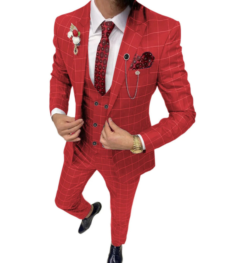 Men's Simple Versatile Lattice Three-piece Suit