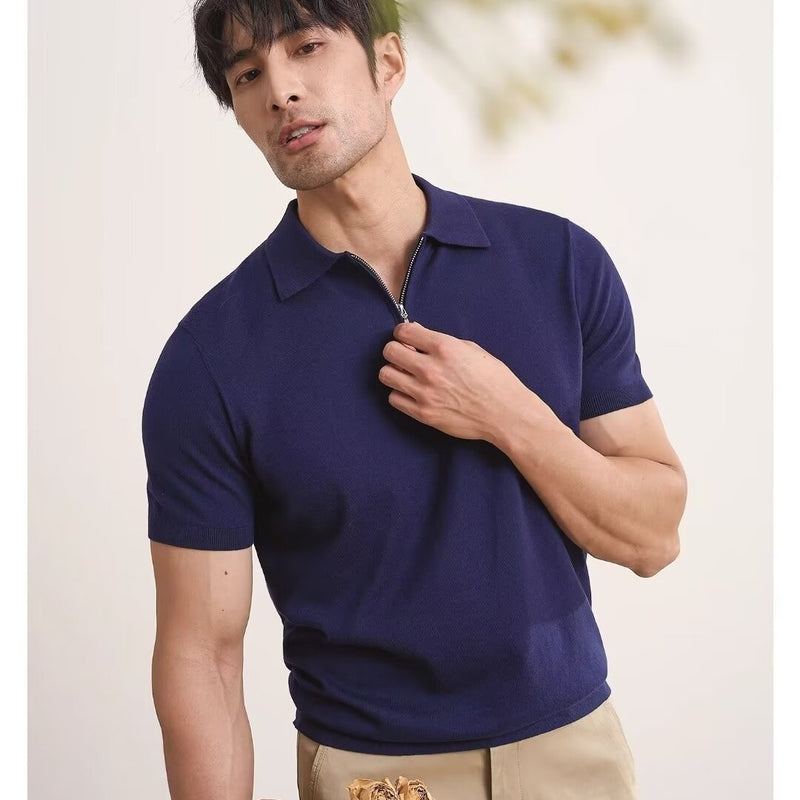 Light Luxury Zipper Lapel Short Sleeve Polo Shirt