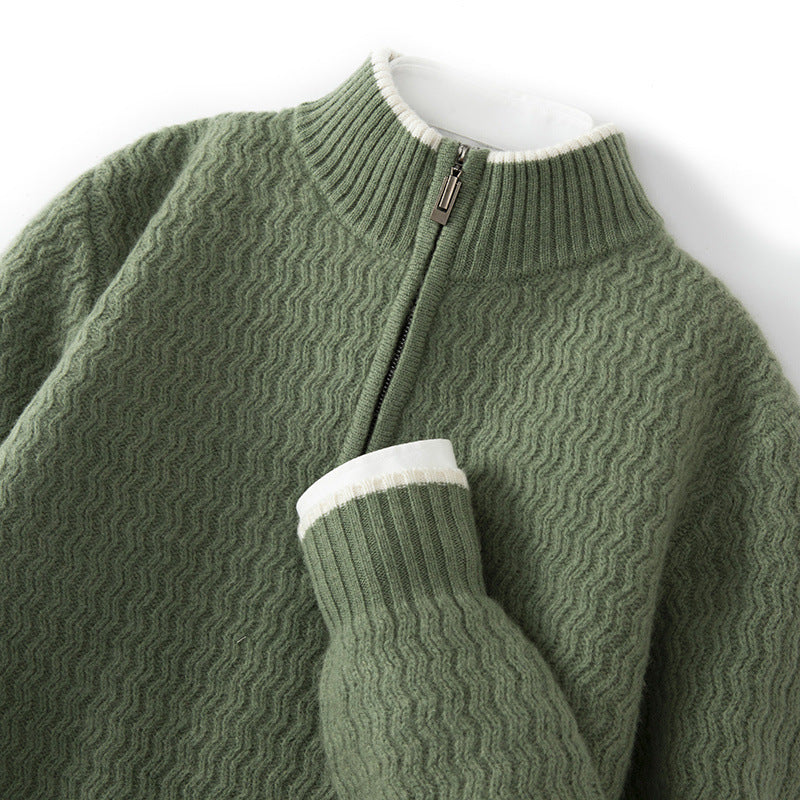 Men's Woolen Sweater Half-open Collar Long Sleeve Sweater