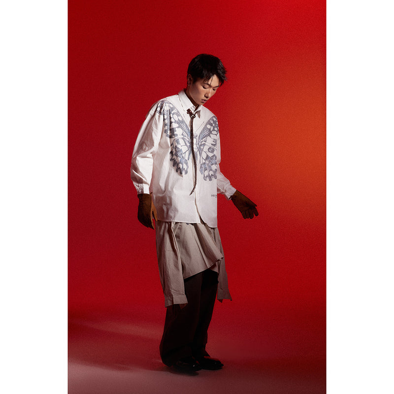 Butterfly Print Workwear Men's Casual Loose Long Sleeve shirt