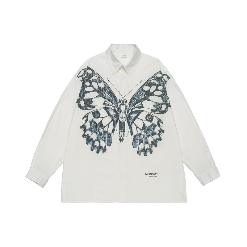 Butterfly Print Workwear Men's Casual Loose Long Sleeve shirt