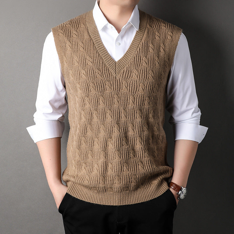 Men's Twisted Loose Middle-aged Knitted Dad Vest