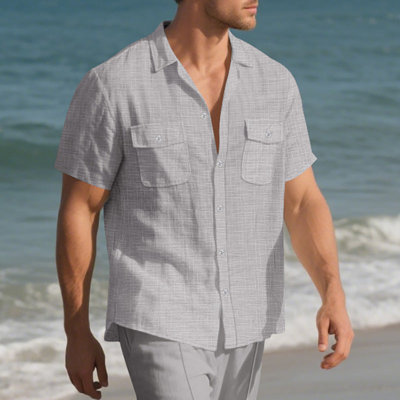 Solid Color Loose Casual Holiday Lapel Shirt Men