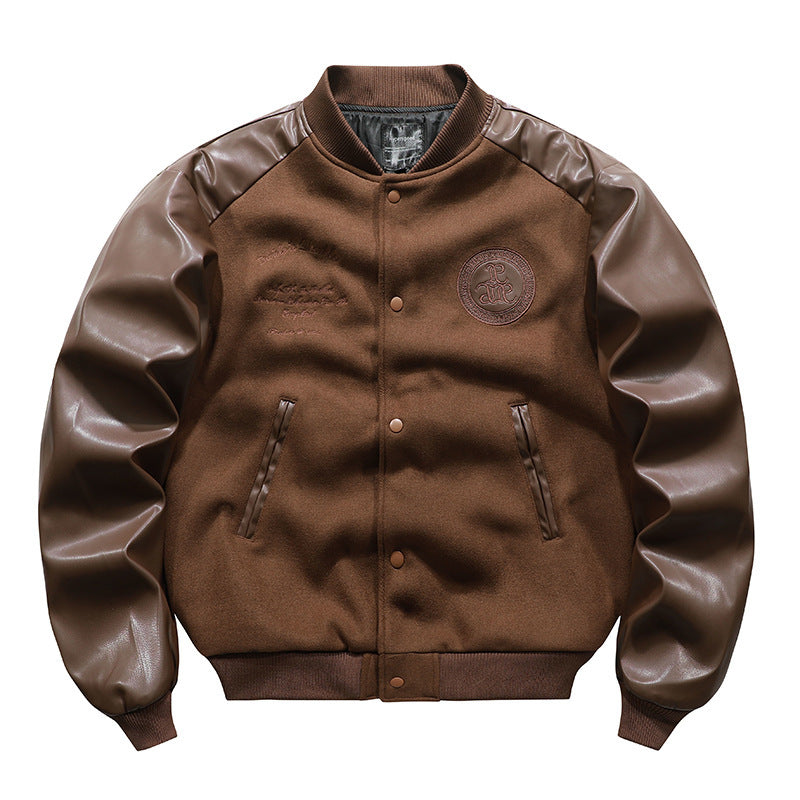 Retro Woolen Coat Stitching Embroidered Flight Jacket
