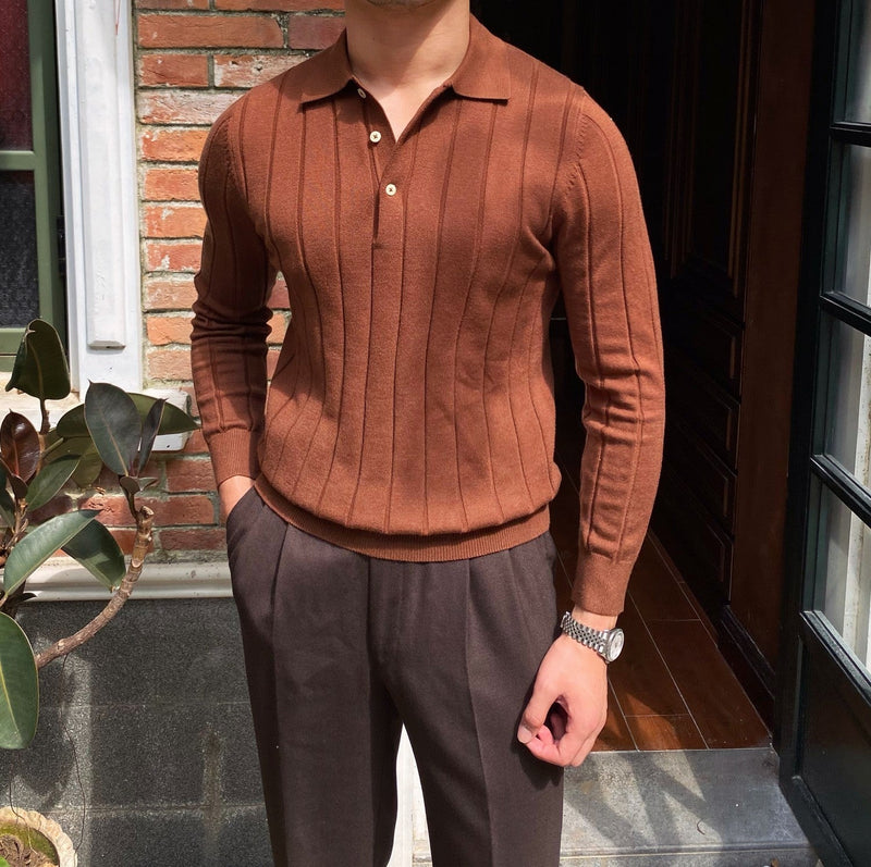 Slim Fit Knitted Lapel Long-sleeved Shirt