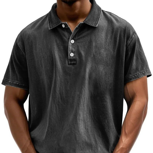 Men's Retro Washed Distressed Cotton Lapel Short Sleeve shirt
