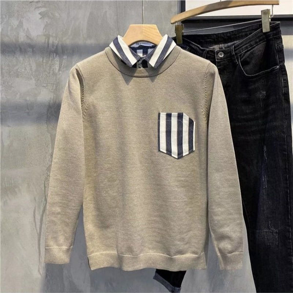 Patch Shirt Collar Splicing casual sweater