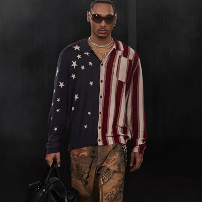 American Retro Flag XINGX Printed Striped Sweater