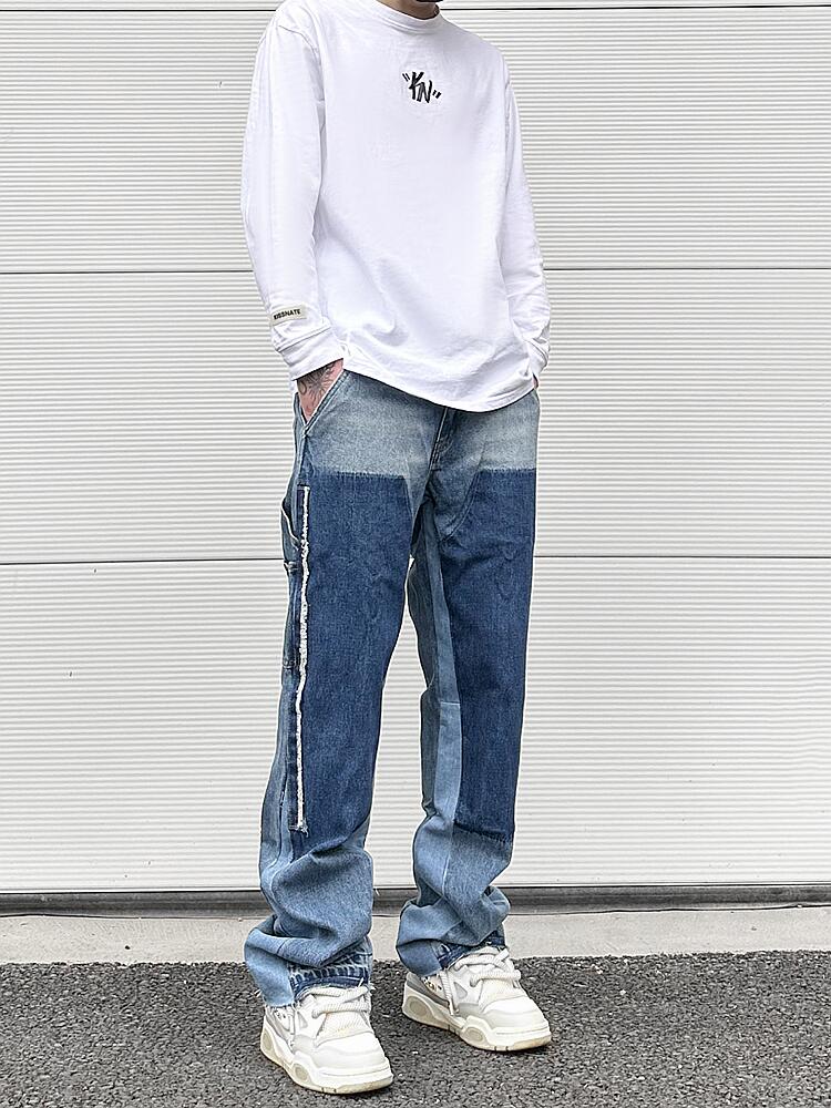 Washed Black And Grey Men Micro Cropped Pants Straight Leg Slimming jeans