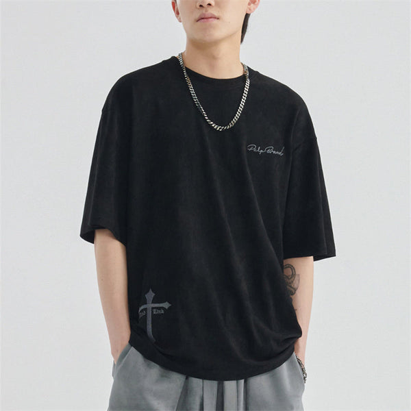 Suede Patch Short-sleeved Top Street Loose T-shirt