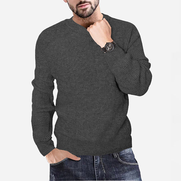 New Men's Knitting Round Neck Pullover Waffle Solid Casual sweater