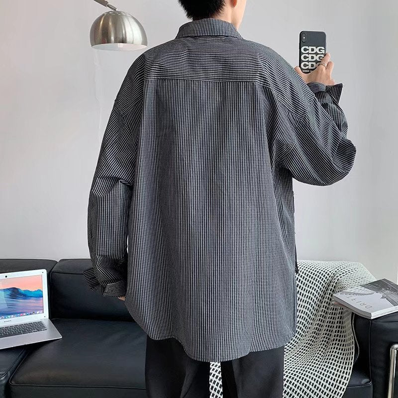 Patchwork Contrast Loose Long Sleeve Men's Shirt
