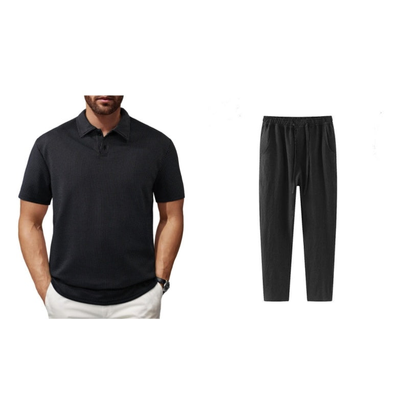 Men's Casual Striped Lapel Short Sleeve t-shirt