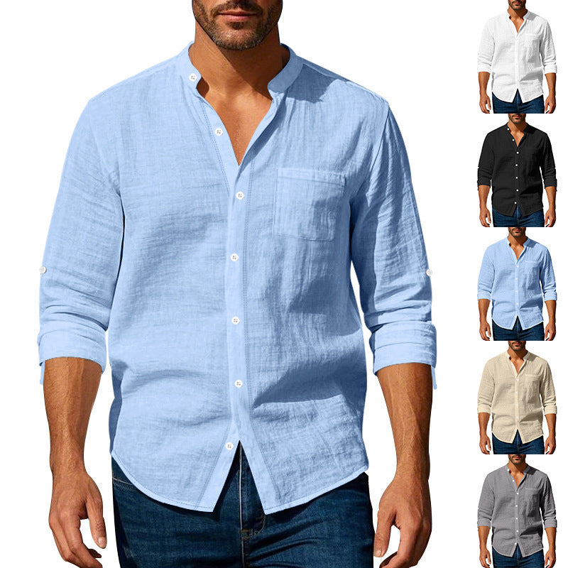 Long Sleeve Stand Collar Shirt With Pockets