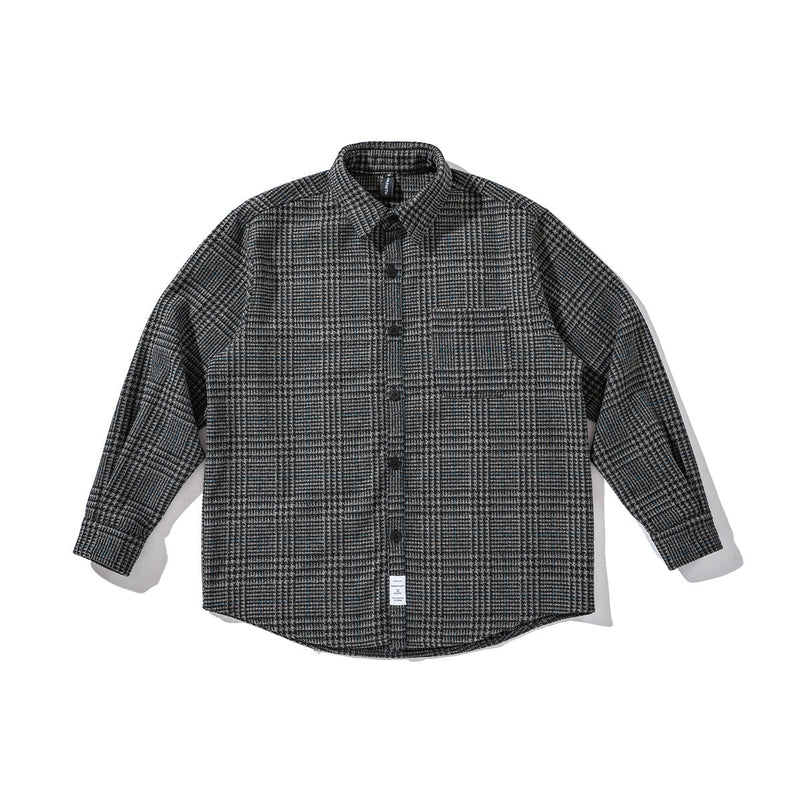 Men's Retro Tooling Plaid Long Sleeve Woolen Shirt