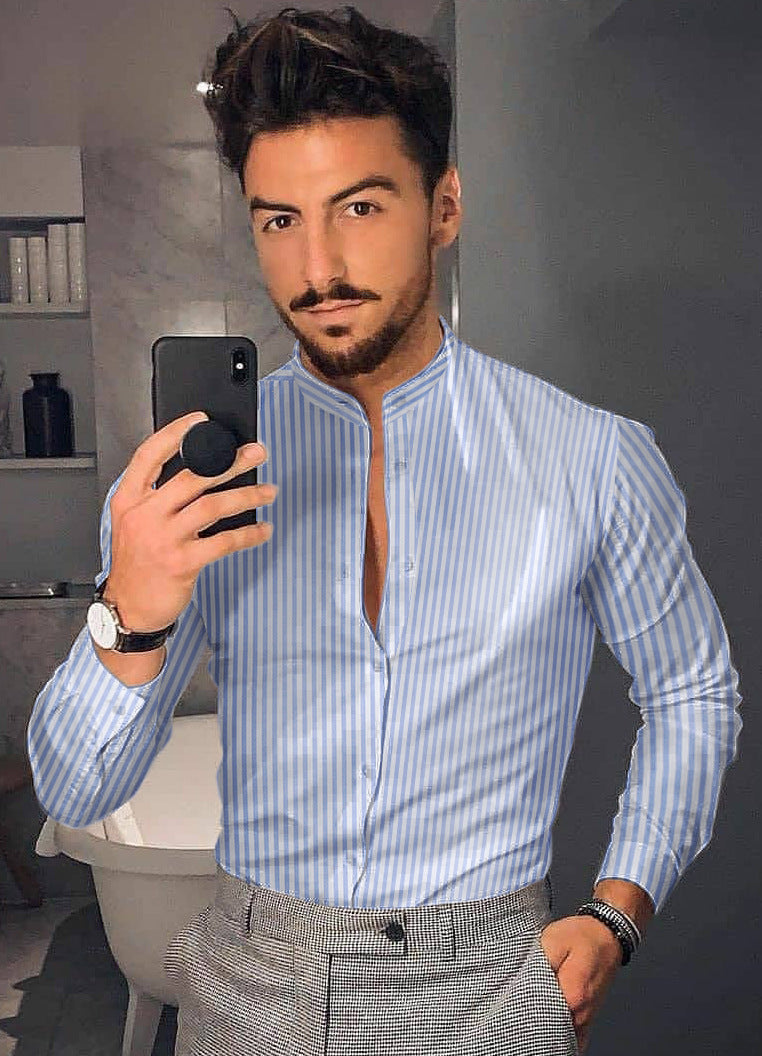 Men's Casual Long Sleeve striped Shirt