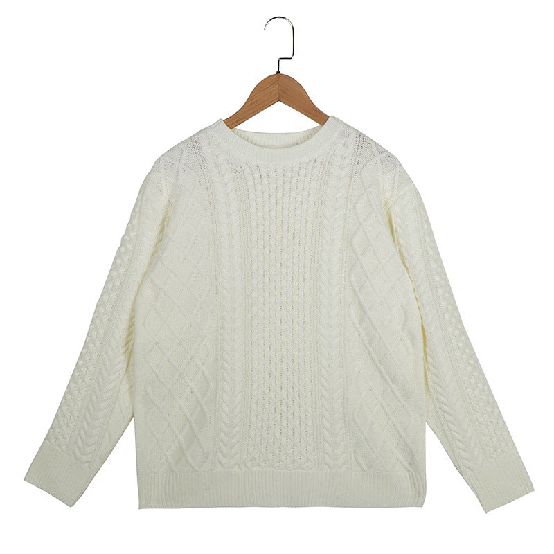 Knitwear Top Solid Color Retro Twisted Flower Sweater