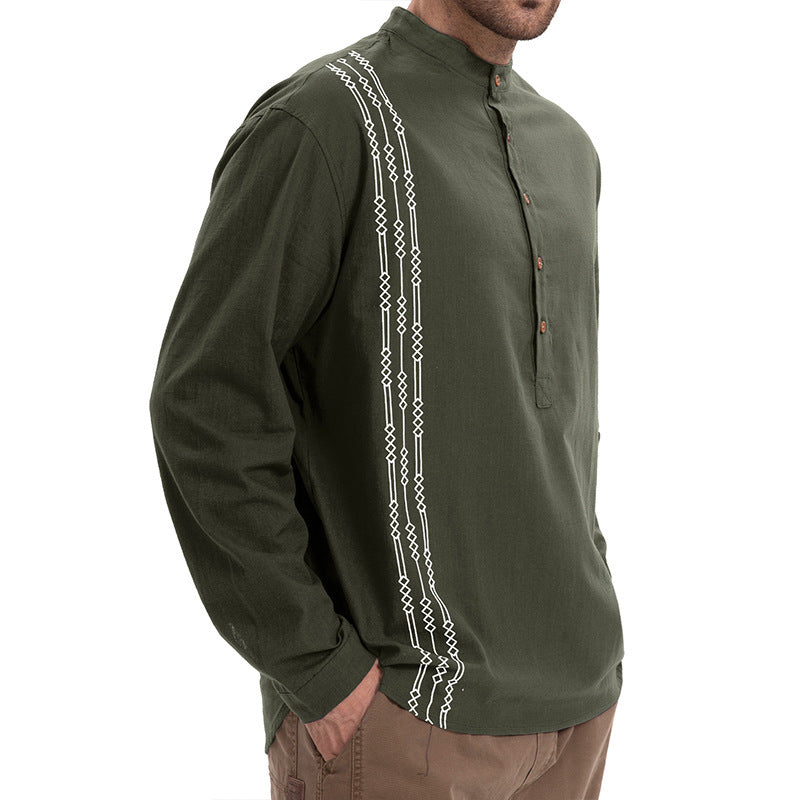 Men's Henry Printed Long-sleeved T-shirt