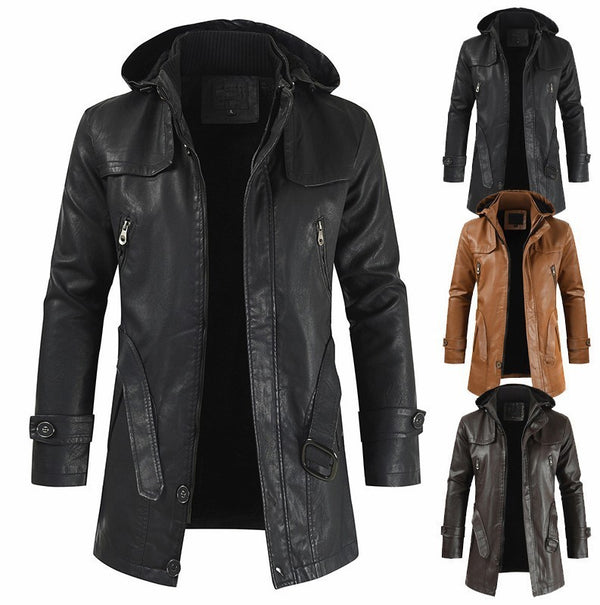 Men's Mid-length Leather Coat