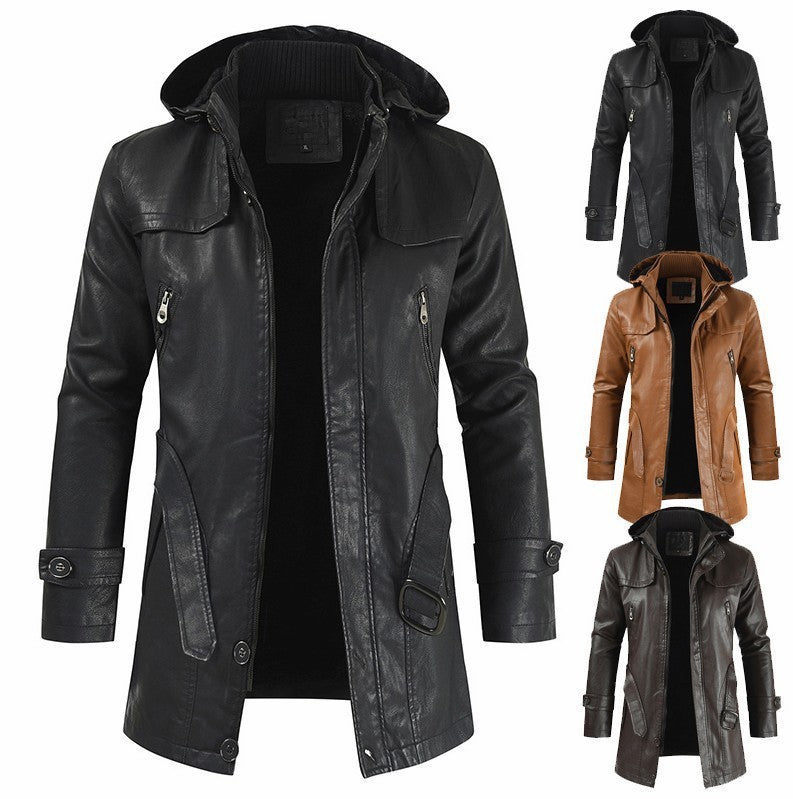 Men's Mid-length Leather Coat