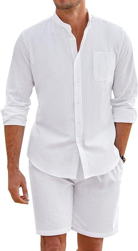 Men's Summer Two-piece Polyester Button Shirt