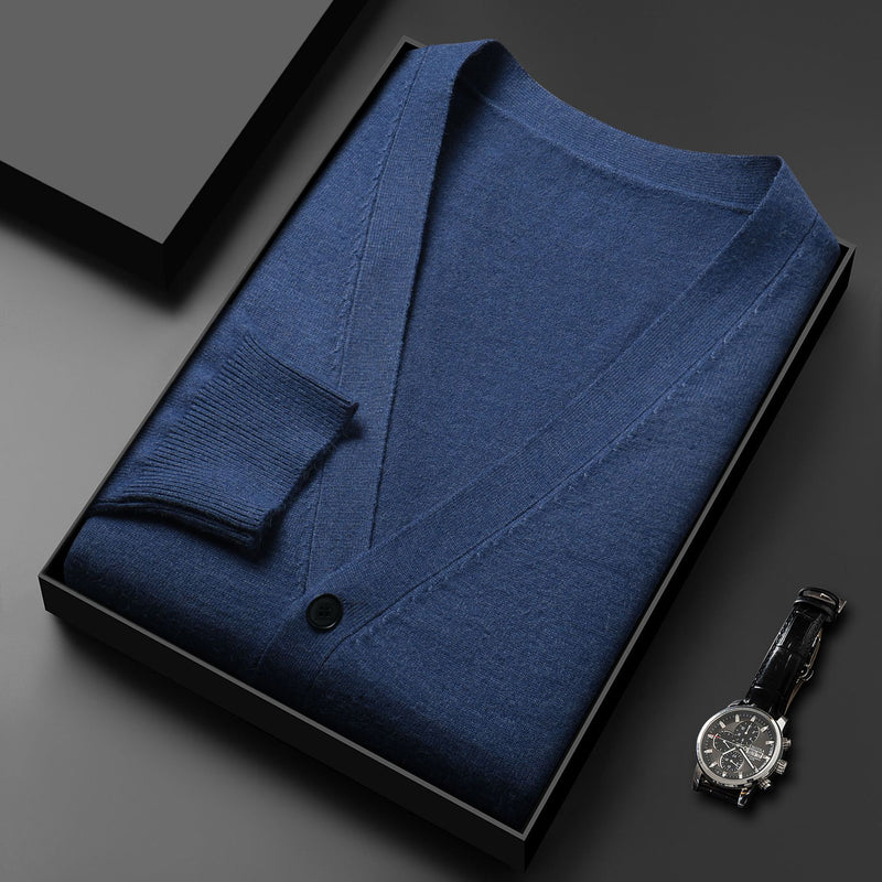 Men's Knitted Cardigan Solid Color And V-neck Sweater Coat For Men