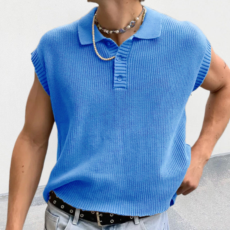 Men's Polo Lapel Short Sleeve Sweater