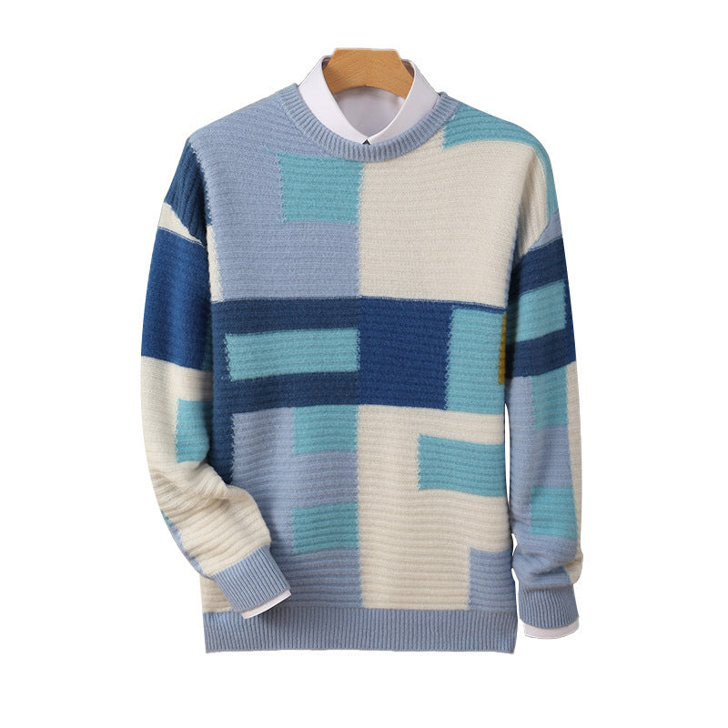 Men's Loose Round Neck Multicolor cashmere sweater