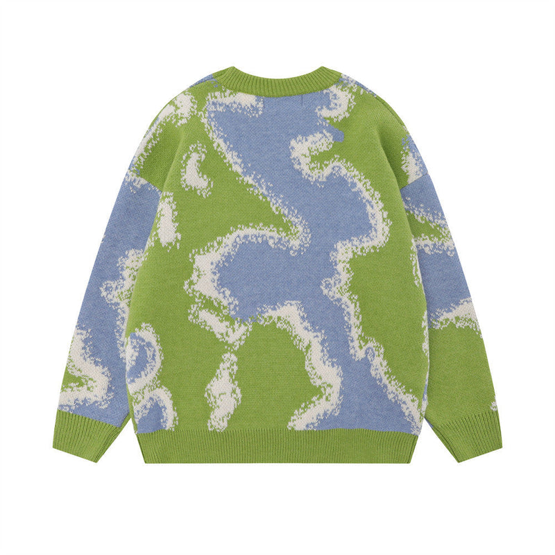 Men's Loose Contrast Color Flocking Letter Pullover Sweater