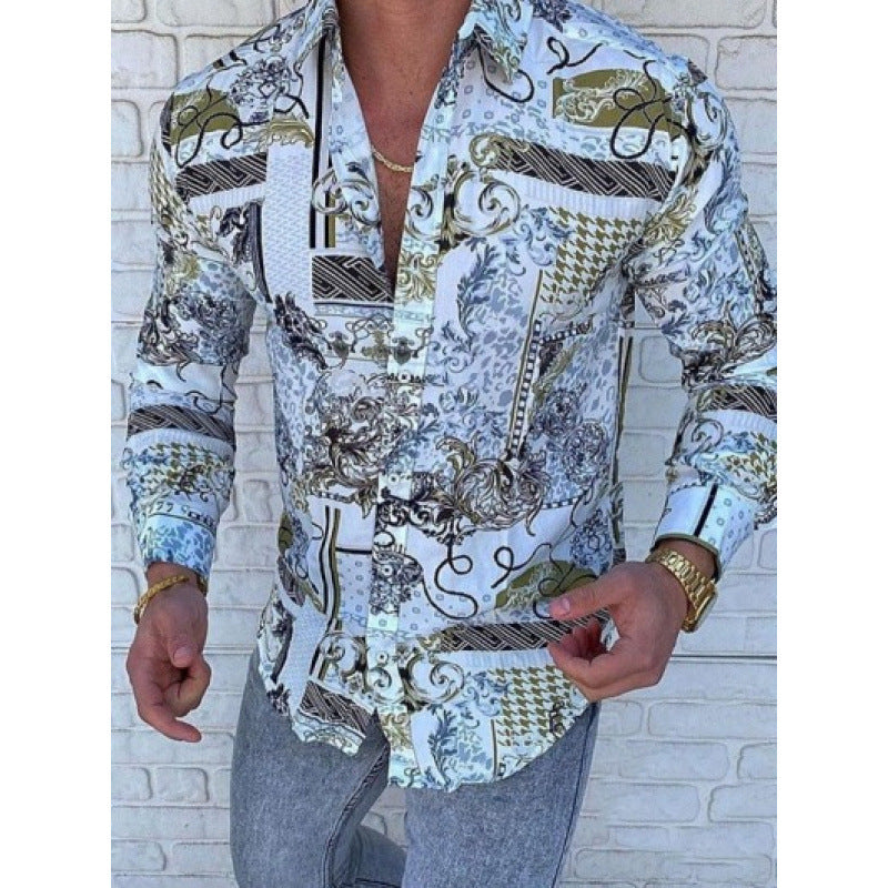 European And American Men's Long-sleeved Casual Printing Shirt