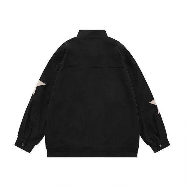 Men's Retro Star Embroidered Stand Collar Jacket