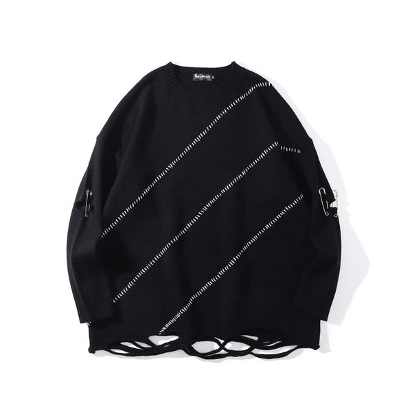 High Street Diablo Funeral Street Color Blocking Hole Sweater