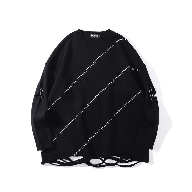High Street Diablo Funeral Street Color Blocking Hole Sweater