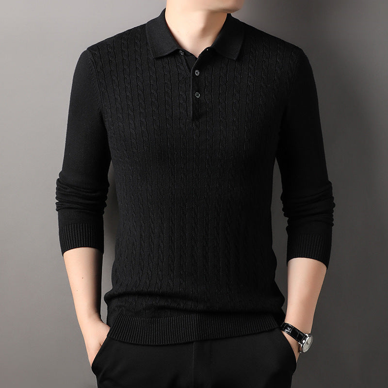 Twisted Floral Polo Long Sleeve Loose Casual Bottoming Sweater For Men